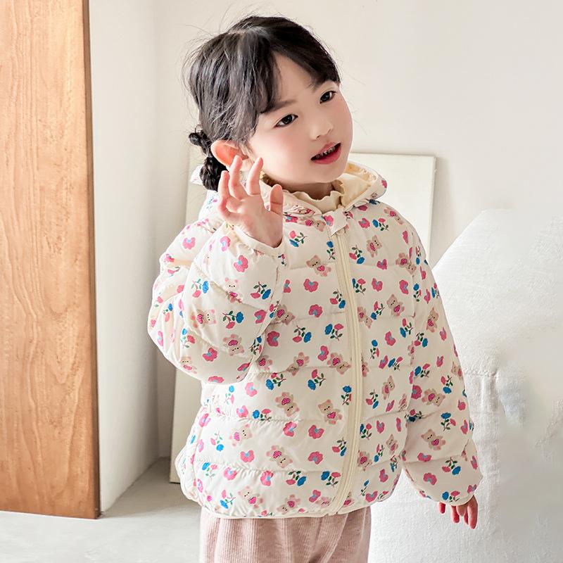 boy's and Girls' warm cotton-padded clothes winter baby girl thickened short cotton-padded hooded jacket children's autumn cute cartoon print coats