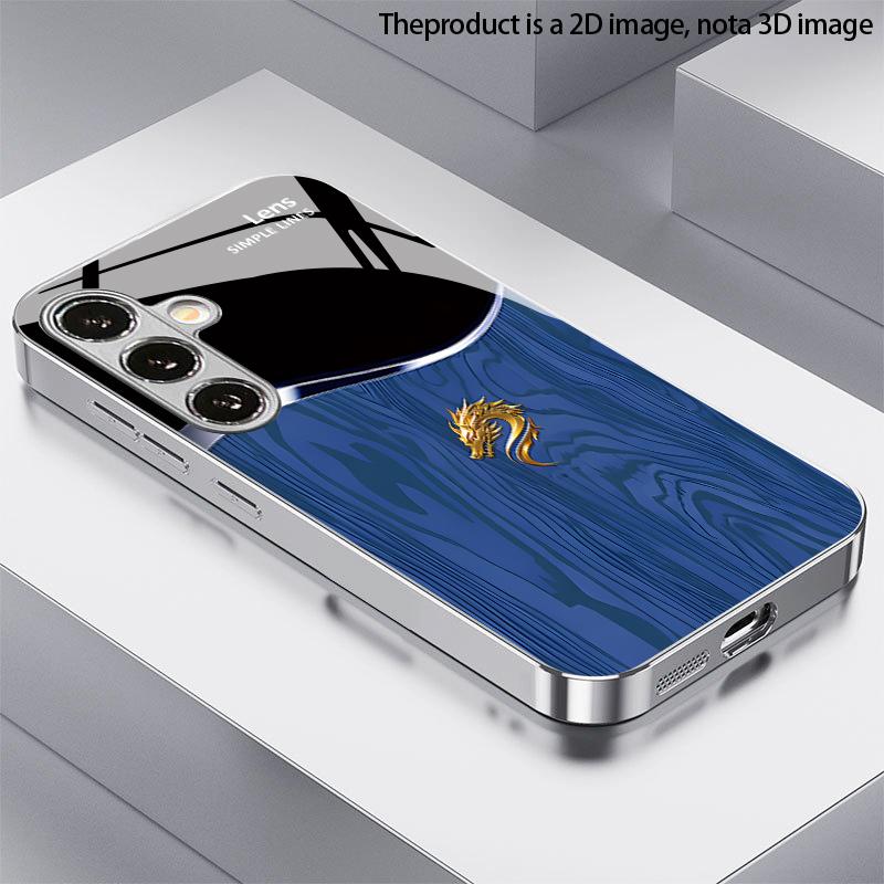 Blue Wood Golden Dragon Pattern 2D Phone Case for Samsung S26 S25 S24 S23 S22 S21 S20 A56 A36 A16 - Glass Protective Cover