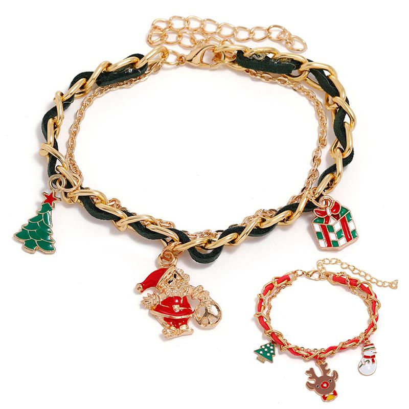 Christmas Reindeer Bracelet Santa Claus Bells Hat Gloves Xmas Tree Pendants Jewelry