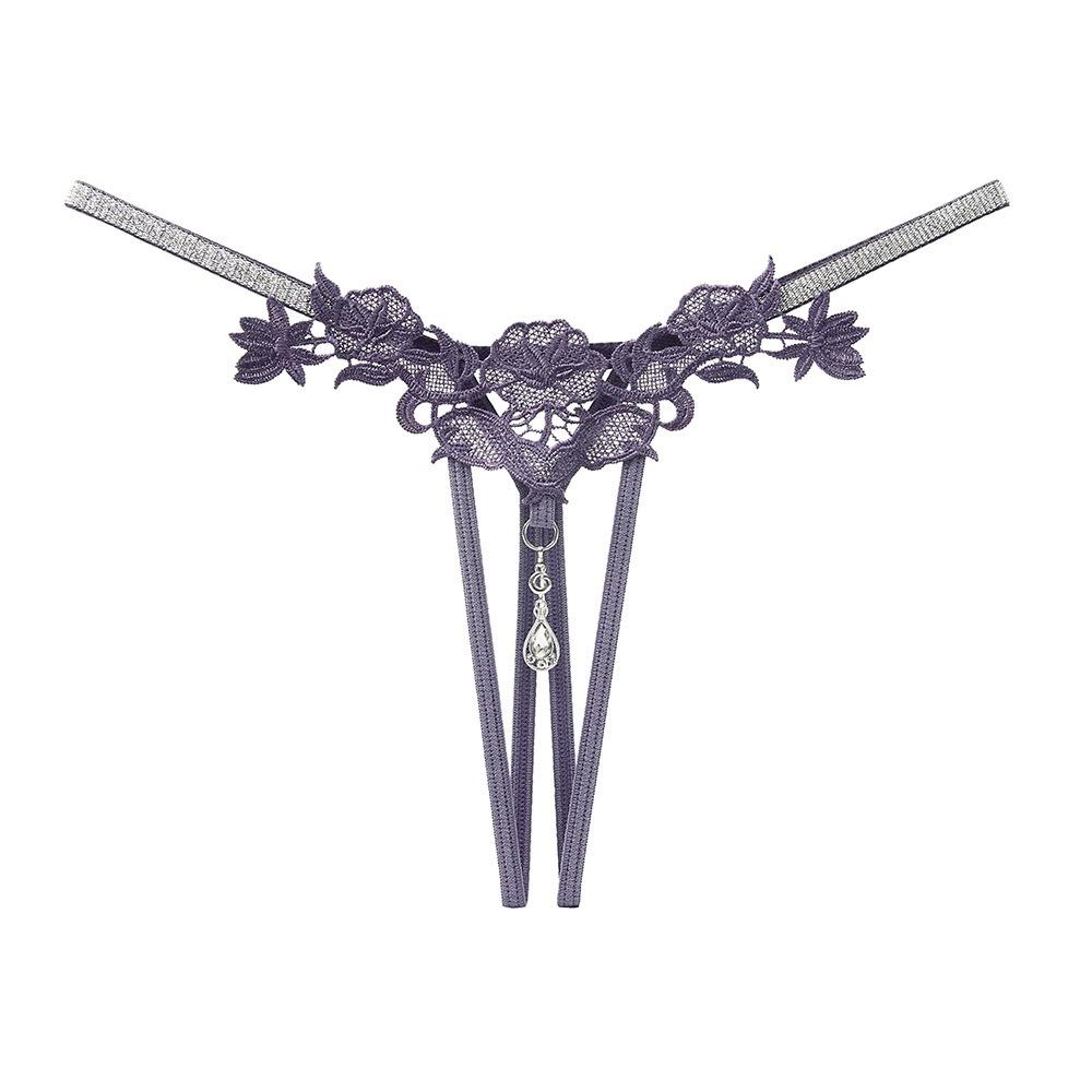 European and American Shiny Rhinestone Temptation Sexy Panties Women's Hot Hollow Embroidery Open File Free Sexy Thong