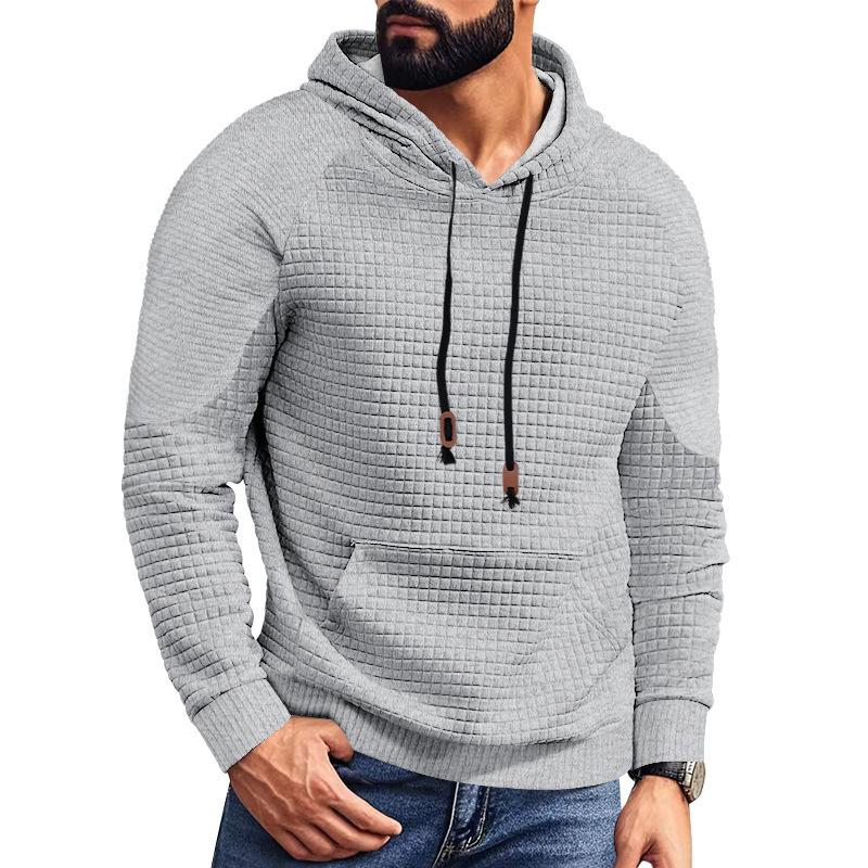 Men's Casual Jacquard Sweatshirt for Men's Plaid Hooded Large Pocket Sweatshirt
