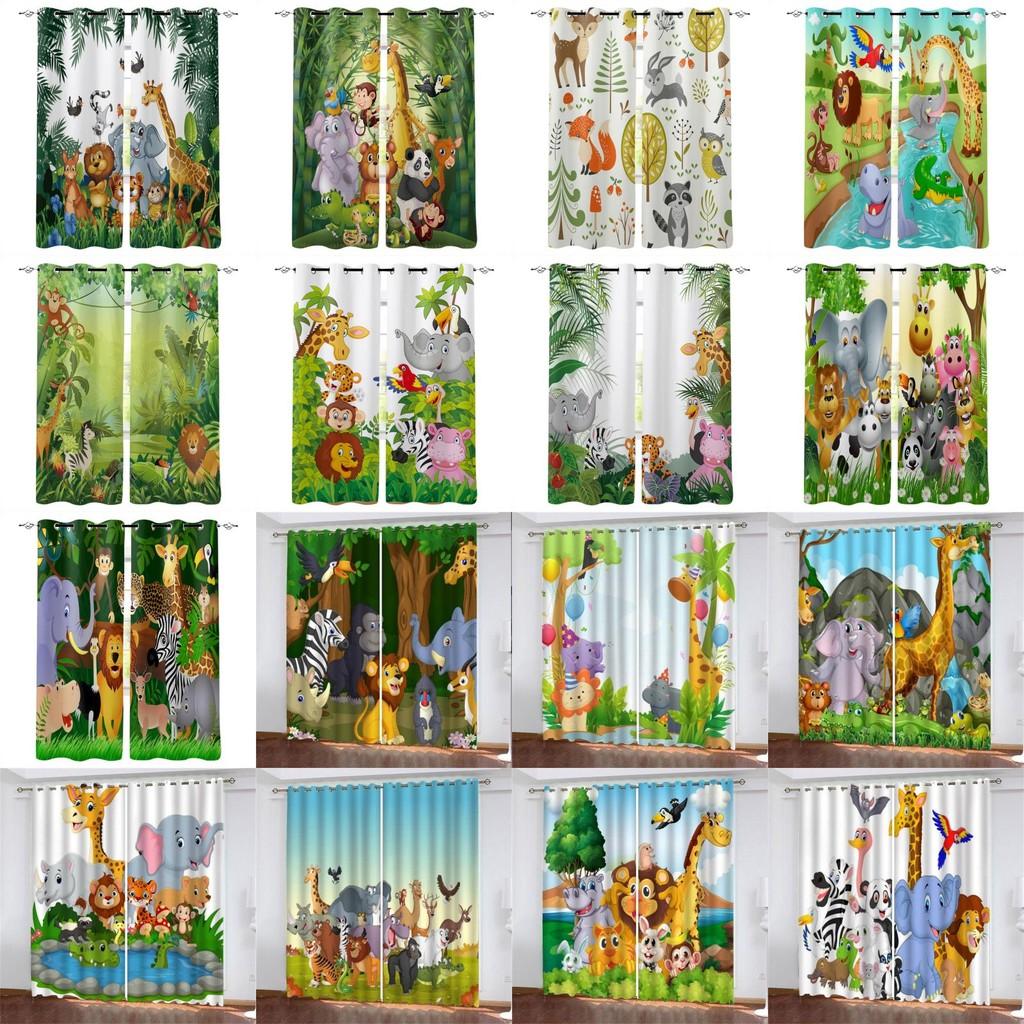 Zoo Curtain Forest Cartoon Children 3d Digital Printing Lightblocking Curtain