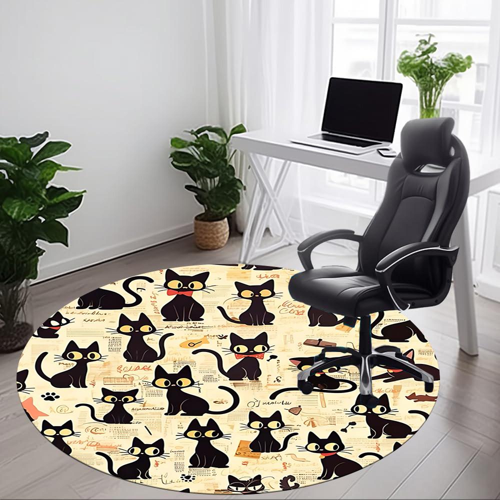 1PC Black Cat Pattern Chair Carpet for Office, Indoor Non-Slip Washable Carpet, Soft Comfortable Mat For Office Room Yy250930160