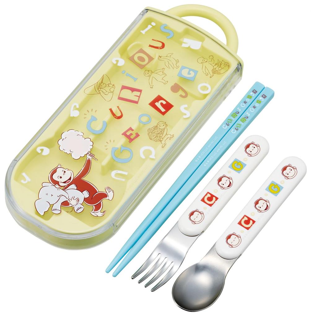 Skater Bento Chopsticks Trio Set Curious Alphabet Children's (Chopsticks, Spoon, Fork, 16.5cm, George, Design) TACC2-A