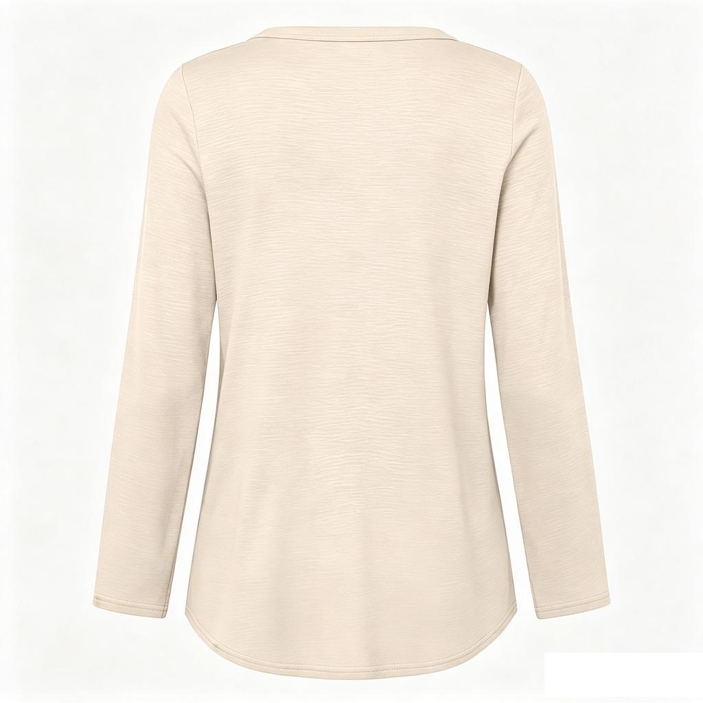 Women's Casual Long Sleeve Shirt with Pleated V-Neck for Everyday Wear