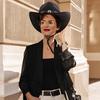 (One Size, Black) Western Cowboy Hat for Women Men Bohemian Cowgirl Hat with Beads Trim Outdoor Sun Hat