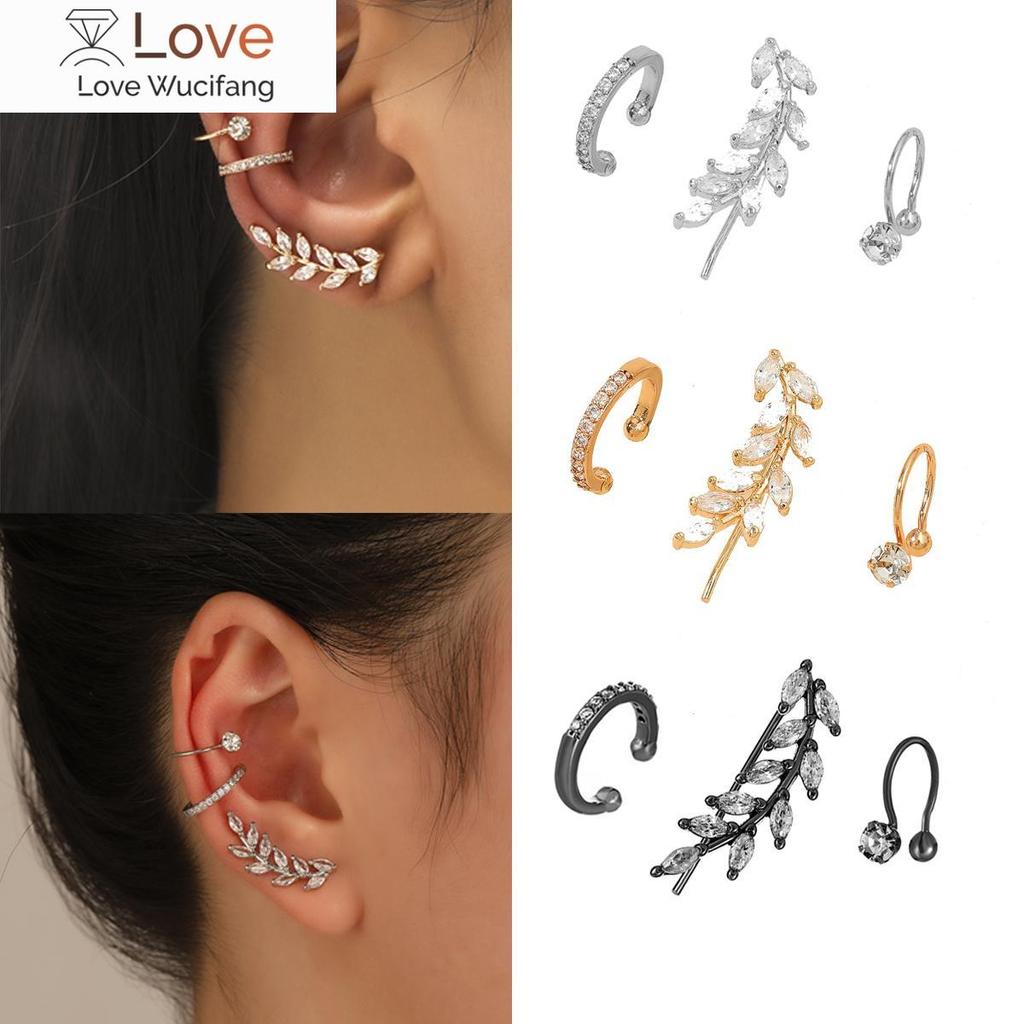 Ohrclips in Weißgold mit Zirkonia-Blättern für Damen und Herren, kreativer, schlichter Ohrclip ohne Piercing, trendiger Schmuck