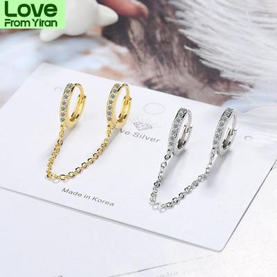 925 Sterling Silver 1pc Double Ear Hole Cubic Zircon Hoop Earring Ear Jewelry For Women Party Gift S -E1030