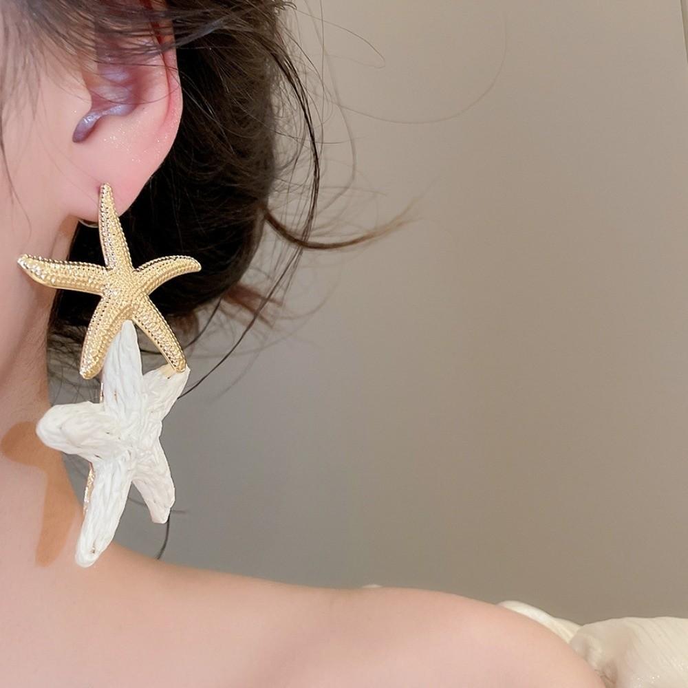 Elegant Starfish Ear Pendant Raffia Grass Star Dangle Earrings Unique Starfish Earrings  Festival
