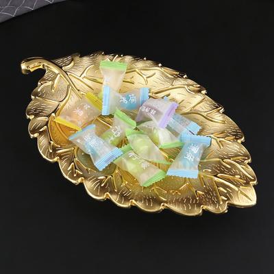 Prato de lanche folha dourada, prato decorativo de frutas e nozes para lanche de sala de estar doméstica, ornamento de prato de lanche artesanal em liga