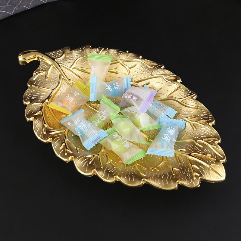 Baifenbai Home Furnishing Golden Leaf Snack Plate, Household Living Room Snack Nut Decorative Fruit Plate, Alloy Handicraft Snack Plate Ornament