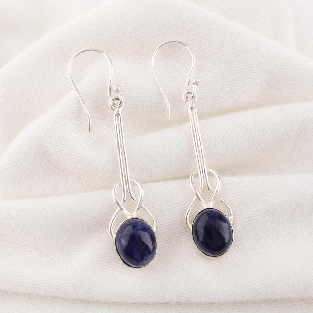Sodalite Gemstone Earrings, 925 Solid Sterling Silver Jewelry, Handmade Beautiful Earrings For Wedding Gift