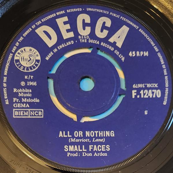 7inch Record SMALL FACES - All Or Nothing F12470 Decca 1966 UK Rock Used