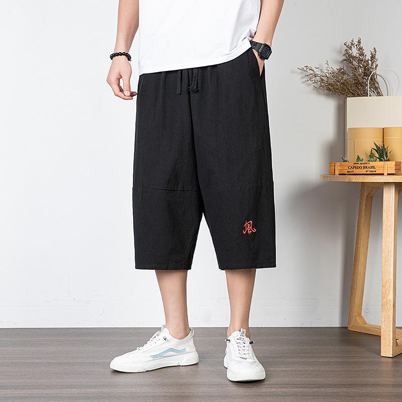 Men'S Linen Shorts Solid Color Loose Straight-Leg Beach Pants Cotton-Linen Plus SizeTrousers
