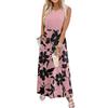 Sleeveless Floral Print Maxi Dress for Women Casual Waist Defined Long Dress Lightweight Summer Style Crew Neck