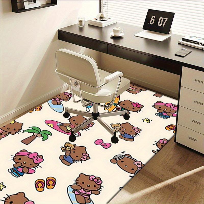 Office Rug Hello Kitty, Summer Activities Anti-Slip Rug, Machine Washable for Living Room, Bedroom, Office, Multiple Sizes, Bedroom Mat, Decorative Ma