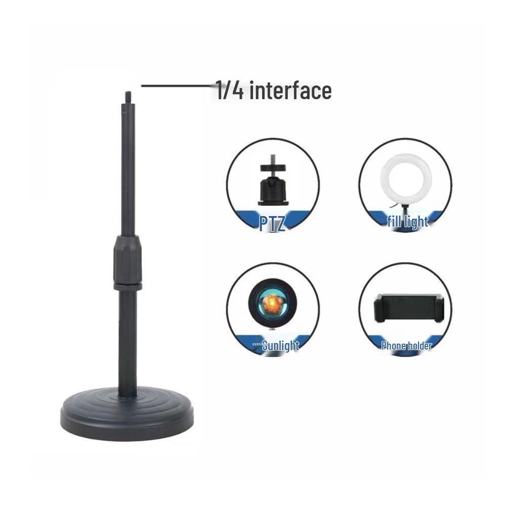 Round Metal Desktop Camera and Phone Stand with 1/4 Interface for Live Broadcast and Fill Light