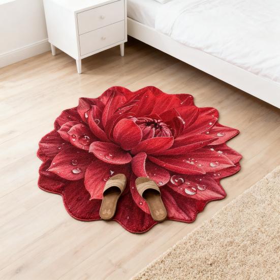 Yousheng Flower Floor Rug Non-Slip Absorbent Bathroom Mat Decorative 3D Realistic Pattern Floral Mat for Living Room Bathroom Kitchen