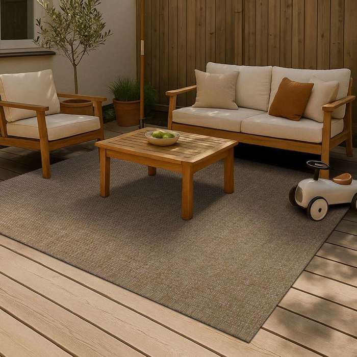 Jute-look Checkerboard Pattern Rug Beige 160x225