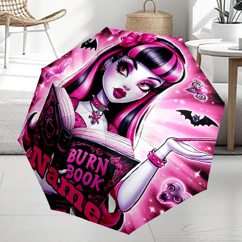 Custom Name Monster High Theme Automatic Umbrella, Lightweight & Portable, 8 Rib, Perfect for Outdoor Travel, Birthdays, Christmas, Gifts.