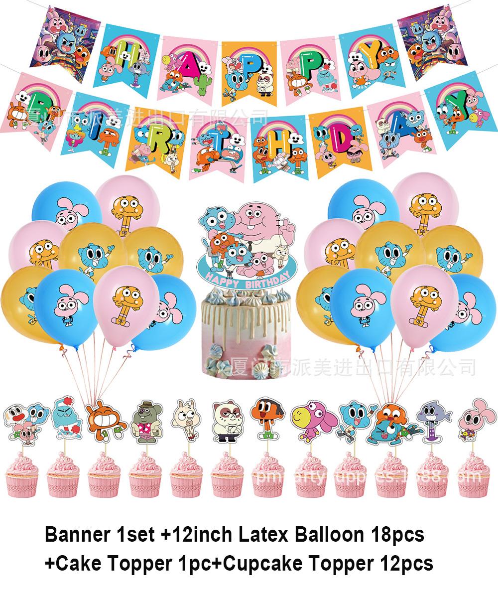 

Cartoon Comedy G-Gumball Birthday Party Decorations Colorful Number Balloon Cake Topper Amazing World Party Supplies Kid Gifts Other