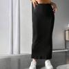 Women Fall Winter Skirt High Waist Knitted Elastic Thick Warm Ankle Length Striped Slim Fit Soft Sheath Lady Maxi Skirt