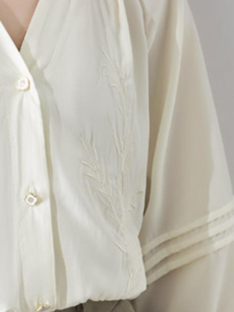 Solid Elegant French Embroidery Retro Sexy Shirt Women Basic Sweet Three Quarter Sleeve Tops Female Korean Fashion Design Niche Casual Slim Clothing