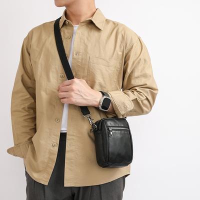 Fashionable Men's Shoulder Bag with High-end Feel, Large Capacity Genuine Leather Crossbody Bag, Casual Business Travel Mobile Phone Bag