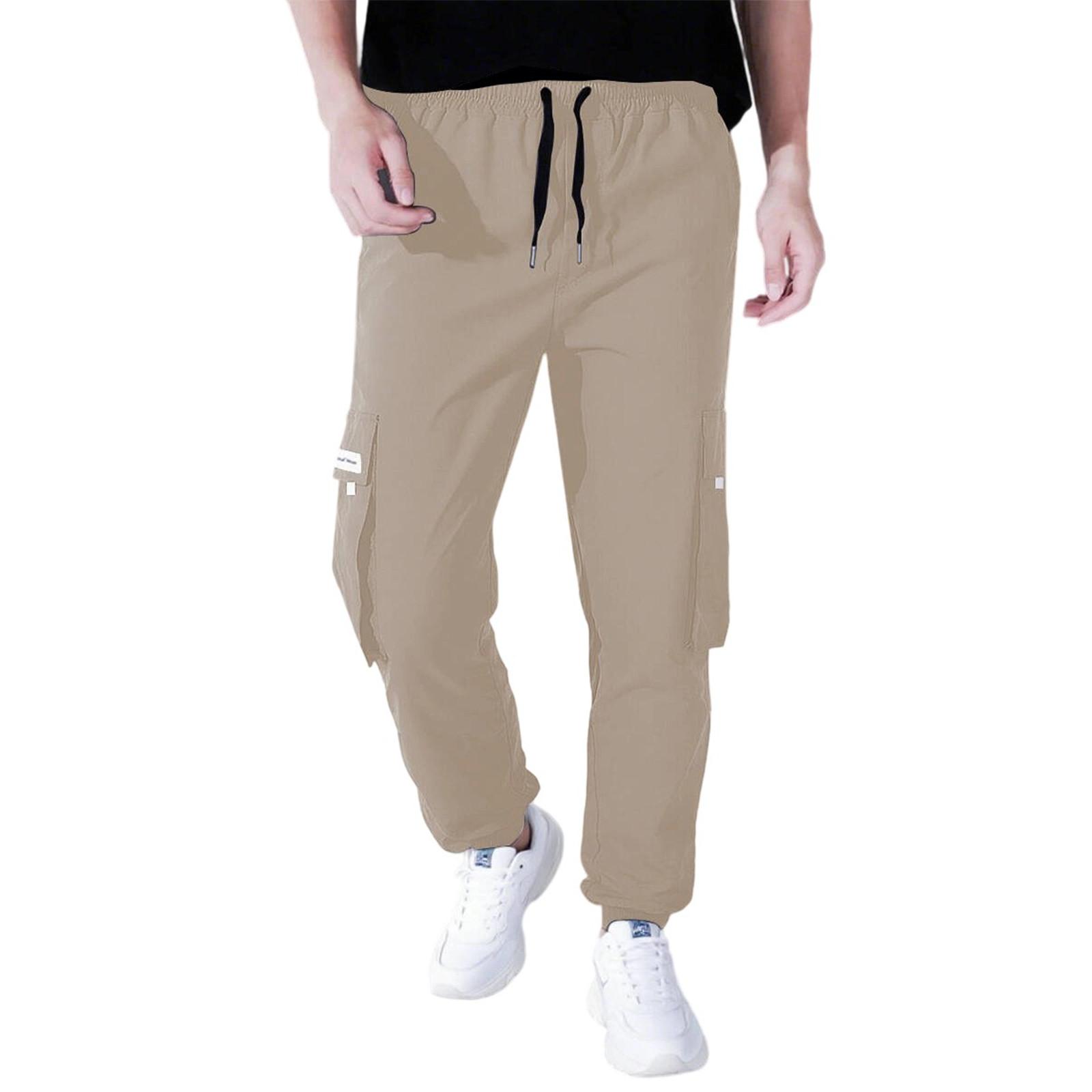

Men s Overalls Drawstring Multi Pocket Casual Pants Hiking Pants M хакі