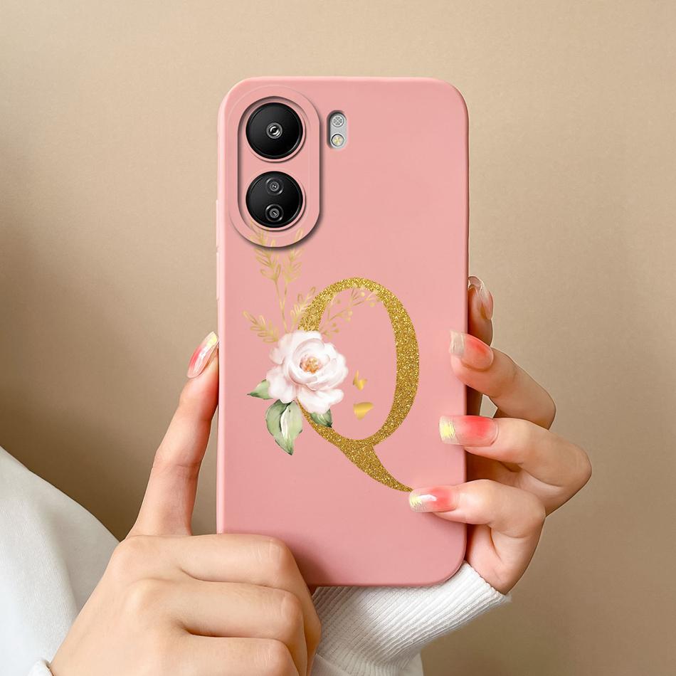 Simple Case For POCO C65 Elegant Rose Letter Phone Shell Soft High Quality Liquid Silicone Full Protection Anti Drop Back Covers