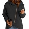 Women's Fleece Jacket Oblique Zip Up Long Sleeve Sherpa Coat Fuzzy Hooded Jacket