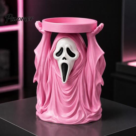 Dark Aesthetic Candle Base Halloween Grim Reaper Holder, Spooky Screaming Ghost Candlestick Tealight Unique Holiday Gift Table Centerpiece for Indoor