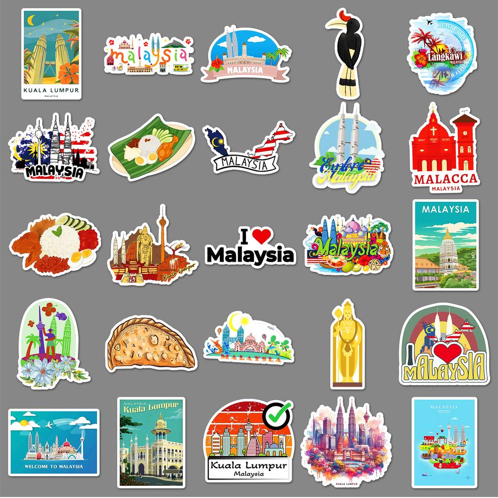 50 Malaysia Graffiti Stickers Cartoon Outdoor Travel Malaysia Water Cup Suitcase Stickers