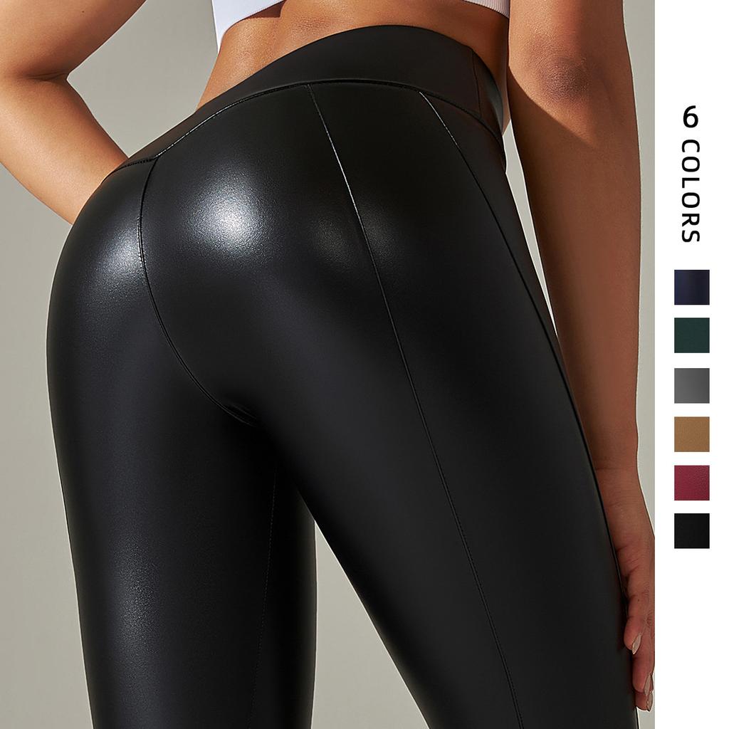 PU Leather Leggings Women Sexy Scrunch Butt Leggings Girls Faux Leather Pants High Waist Push Up Casual Leggings 6 Color