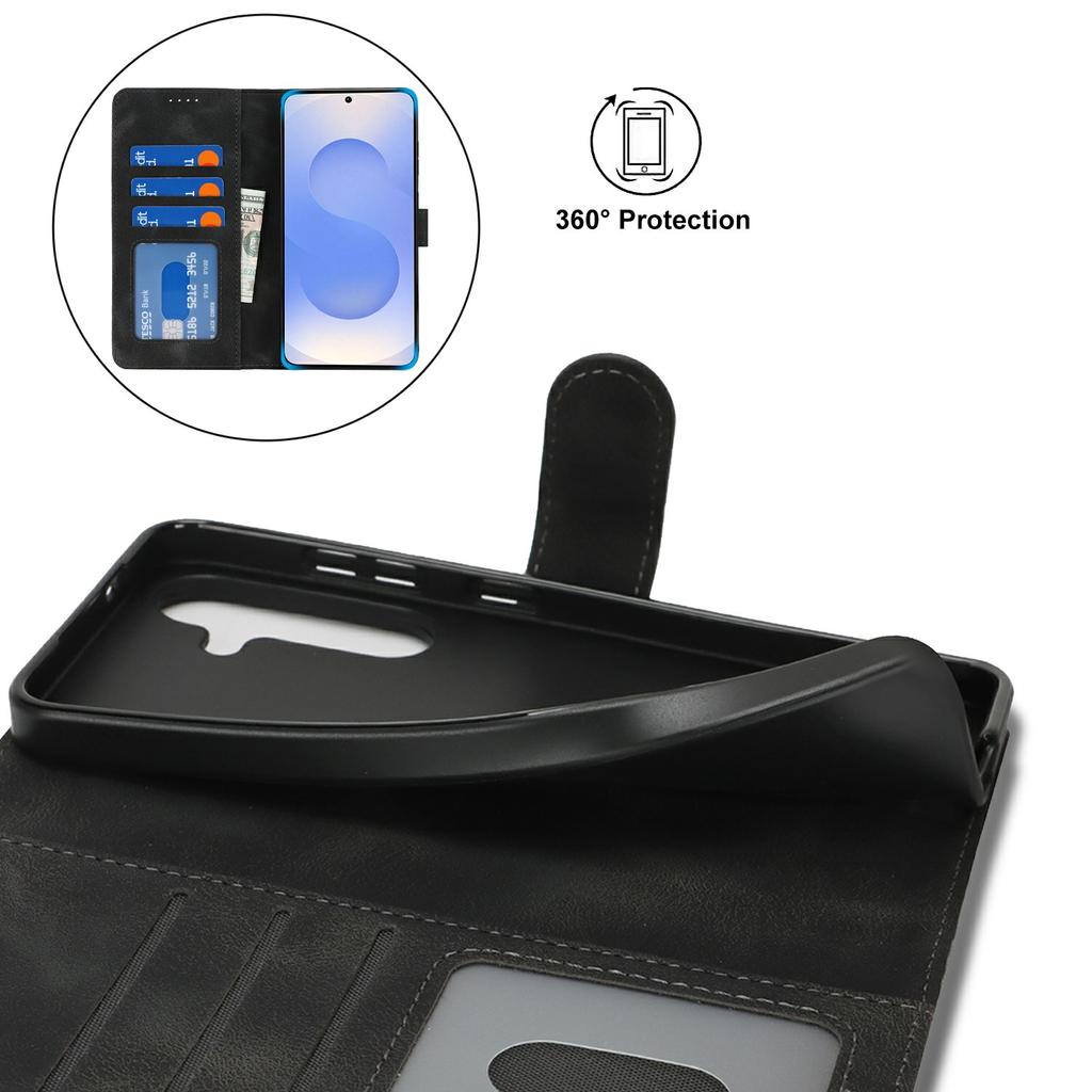 For Samsung Galaxy S25 Wallet Case Double Folded Edge Skin Touch PU Leather Flip Phone Cover