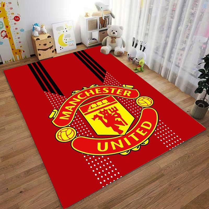 Tappeto Rosso con Logo Manchester United, Strisce Nere e Disegno a Punti Adatto per l'uso come antiscivolo per divani di soggiorno e camera da letto