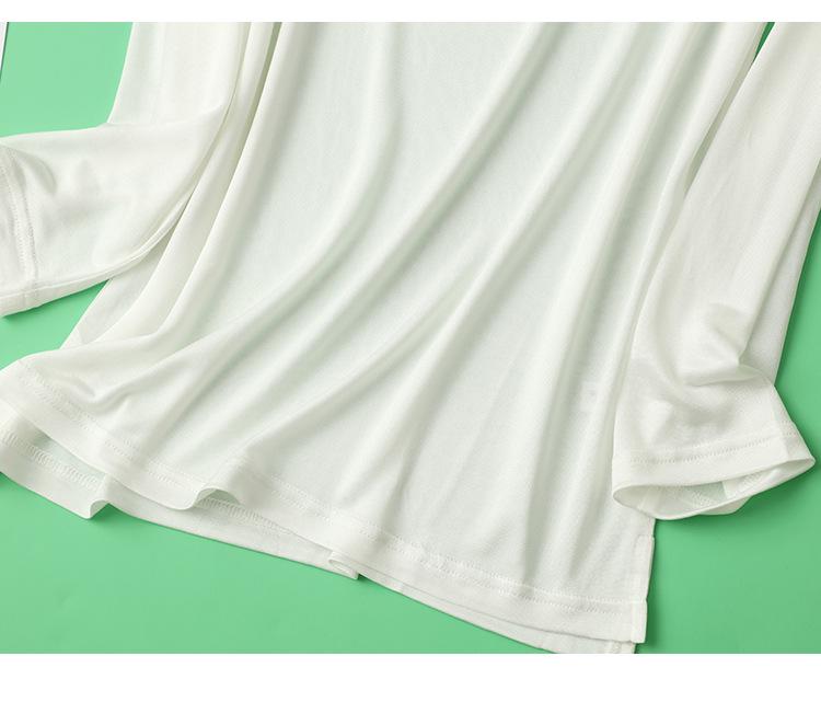 Top Pijama 100% Mătase de Dud cu Decolteu Rotund Jos și Mâneci Dreptate de Nouă Puncte - Tricou Subțire de Vară pentru Femei