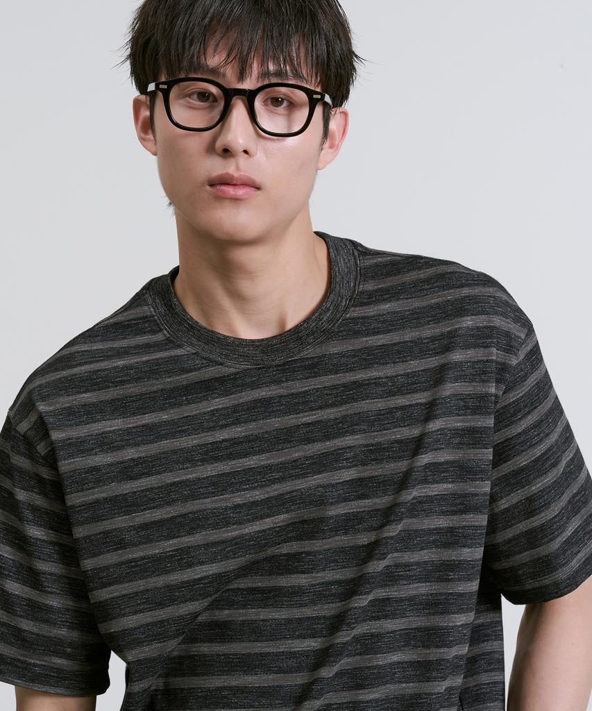 Ousa Striped Round Short Sleeve T-Shirt 3 Colors