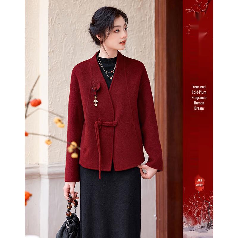 Watery Years Women's New Chinese Style Short Wool Coat