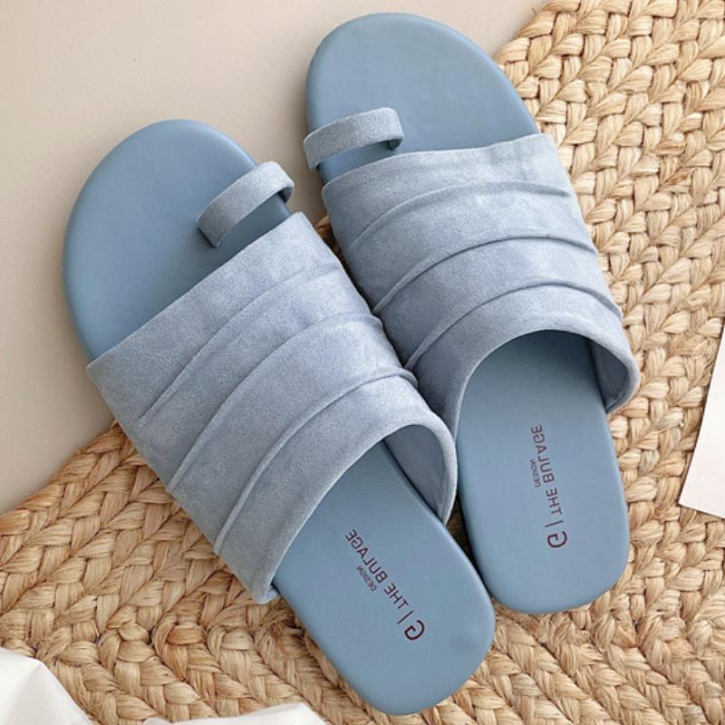 

Fashion High Quality Satin Flat Sandals Round Head Soft Bottom Women Sandals Summer Fashion Comfortable Non-slip Vacation Beach Shoes 35 синий
