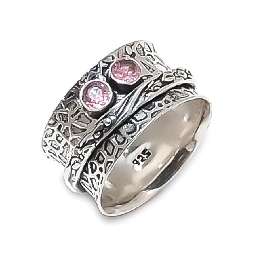 Natürlicher Rosa Kunzit Edelstein 925 Sterling Silber Schmuck Ringgröße 9.5 ETC-13820