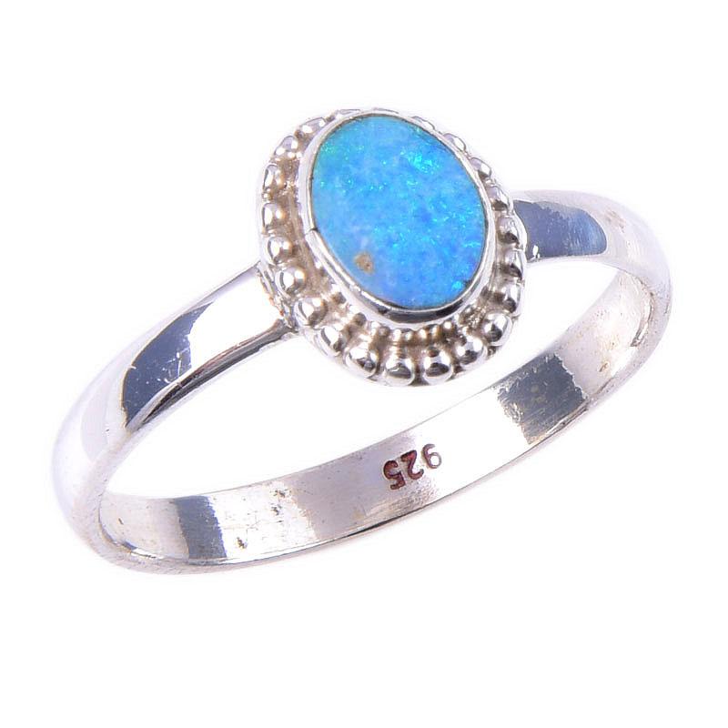 Natürlicher australischer Opal-Edelstein, 925er Sterling-Silber, Schmuckring, S.8, o8w88