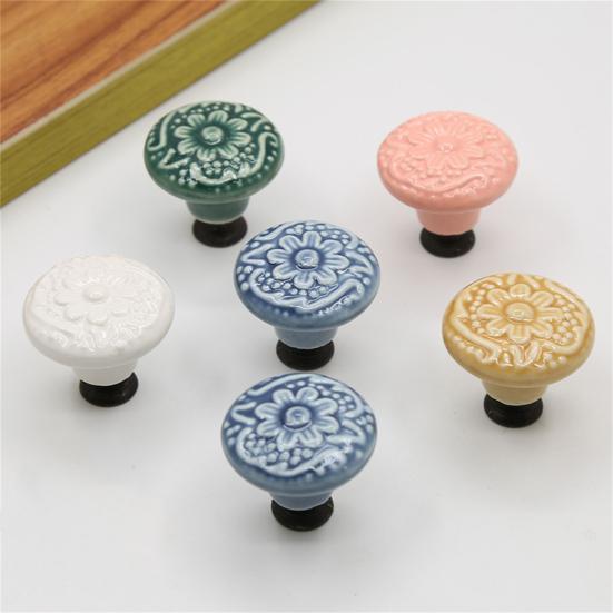 Flower Pattern Cabinet Handle Round Anti-fall Off Accessories Sturdy Unique Ceramic Drawer Pulls for Drawer