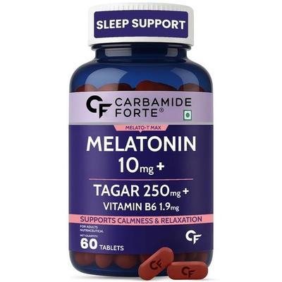 Carbamide Forte Melatonin 10 Mg Sleeping Pills with Tagar 250 Mg | Sleep Supplement for Men & Women - 60 Veg Tablets.