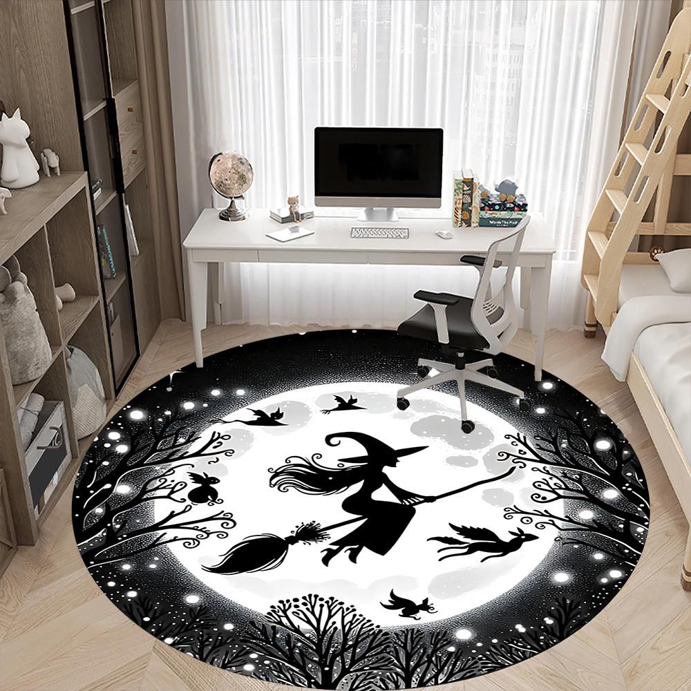 1PC Witch Moon Office Round Area Rug, Mat Suitable For Office, Under Office Chairs Bedroom Living Room Home Decor, Room Deco