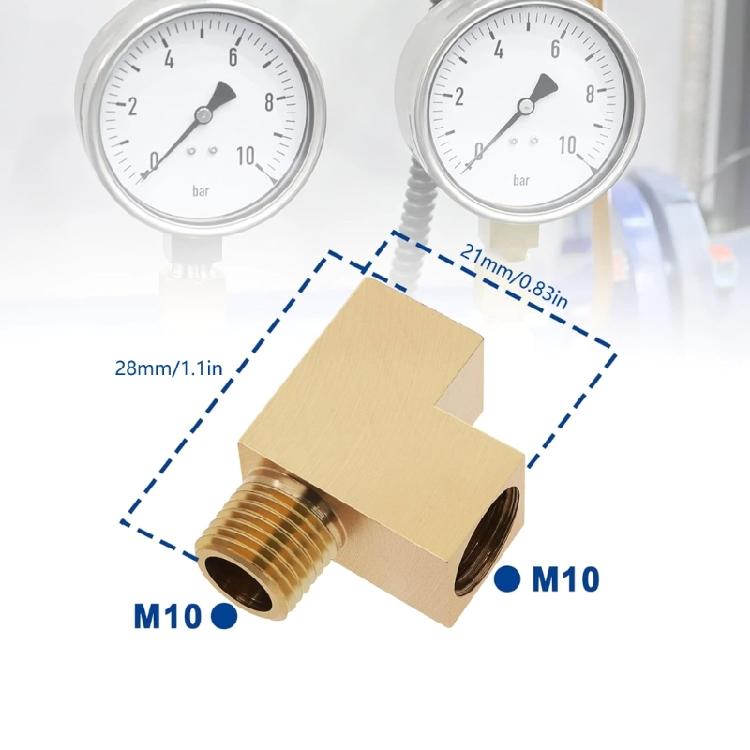 Double Port Brass T Piece Adapter M10x1 Male Thread Oil Pressure Gauge Connector Fitting Universal Vehicle Compatibility
