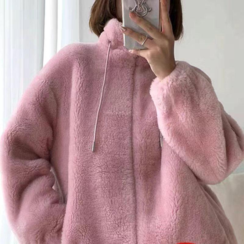 2024 Autumn/Winter Korean Style Women's Plus Size Velvet Fleece Jacket - Double-Sided Plush, Loose Fit, Casual Fashion Outerwear