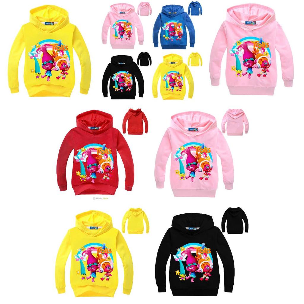 Sudadera con Capucha Estampada de Trolls para Niños Pulóveres de Algodón Abrigo Chaqueta Regalo Años