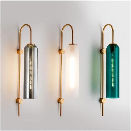 Mid-Century Modern Wall Sconce, Frosted Gray Glass & Gold Long Arm Wall Light, E26 Base, for Bedroom, Living Room(White)