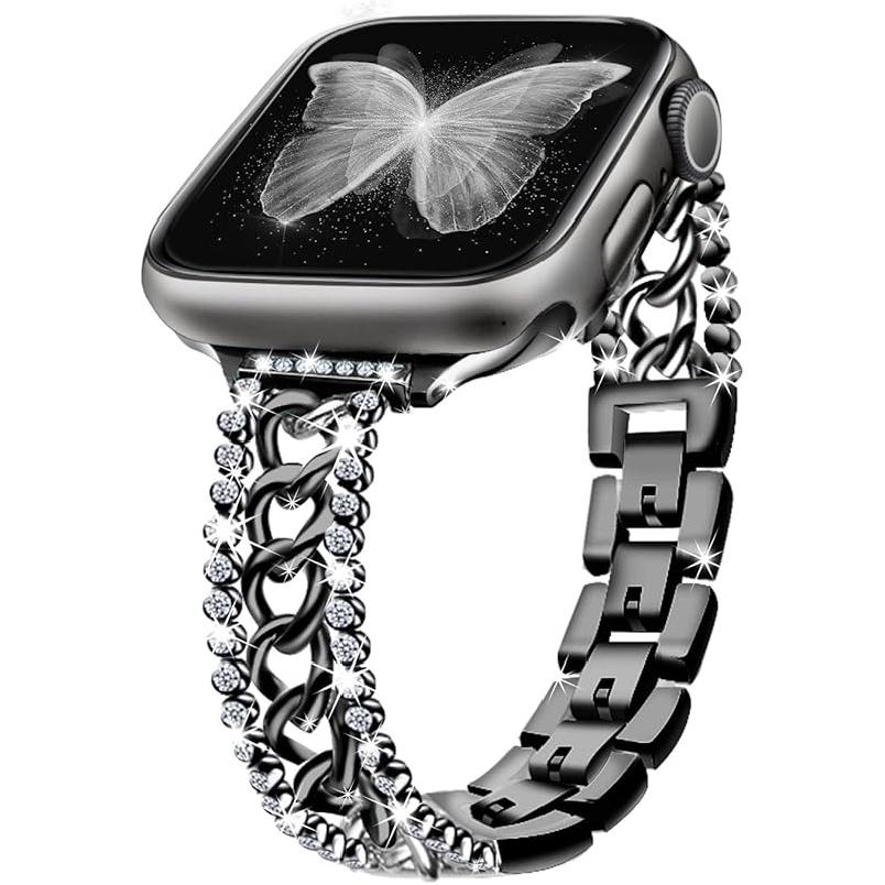 Блестящий браслет-цепочка, совместимый с ремешком Apple Watch 41 мм 40 мм 38 мм, женские нарядные металлические ремешки из нержавеющей стали с блестками, стразами и бриллиантами для Iwatch 41/40/38mm(5.4-8.2inches)